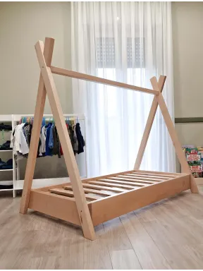 Cama Tipi Natural 90x200 para niños en madera natural | Cama Montessori | YokoTower