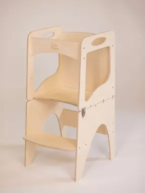 Torre Montessoriana “CURVE“ trasformabile in tavolo e sedia con lavagna in colore naturale laccato foto - acquista il negozio on