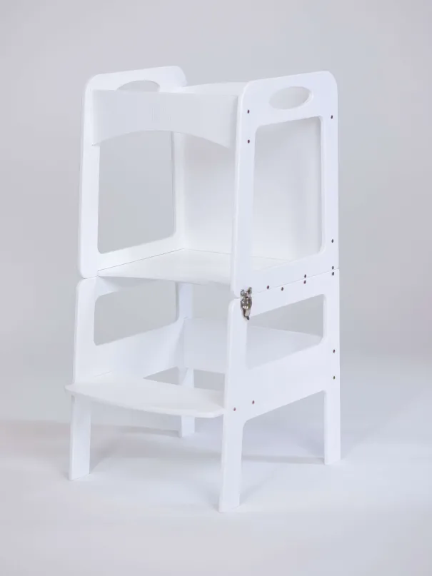 Torre de Aprendizaje Montessori Transformable blanca con pizarra - mesa y silla para niños | Yoko Tower