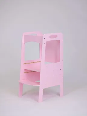 Torre Montessori Ajustable Rosa con Pizarra - Torre de Aprendizaje de Madera para Niños e Independencia | Yoko Tower