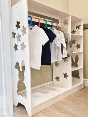 Montessori Wardrobe “Bunny”  in white color photo - buy in the «YokoTower» online store