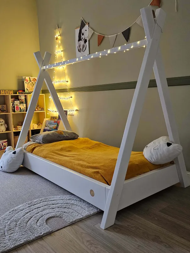 Teepee bed 90x200 white for children in natural wood | Montessori bed | YokoTower