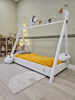 Teepee bed 90x190 white for children in natural wood | Montessori bed | YokoTower