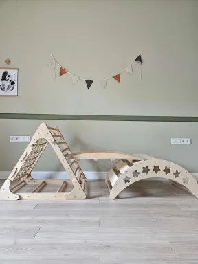 Pikler Triangle with ramp + Montessori Climbing Arch "Stella" in natural color photo - buy in the «YokoTower» online store