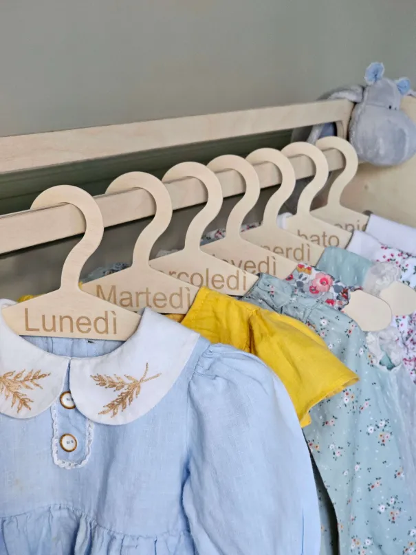 Wooden Hangers for Children - Set of 7 with days of the week labels - perfect for children's wardrobe | YokoTower