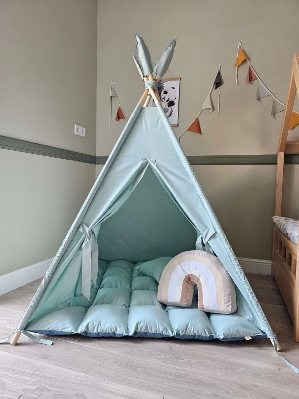 Children's Wigwam Tent in Navy cotton with mat and cushions | YokoTower