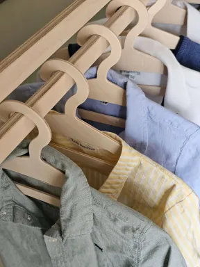 Set of 5 natural wooden hangers for children, perfect for kids' wardrobe | YokoTower