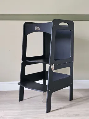 Torre de Aprendizaje Montessori Transformable Negro con pizarra - mesa y silla para niños | Yoko Tower