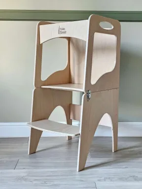 Torre de Aprendizaje Montessori Transformable “CURVE“ Lacado con pizarra - mesa y silla para niños | Yoko Tower