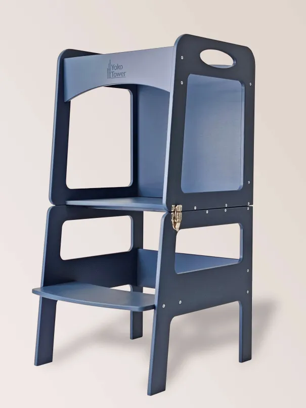 Convertible Montessori Tower in Blue with chalkboard - table and chair for kids | Yoko Tower