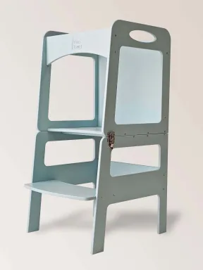 Torre de Aprendizaje Montessori Transformable Azul con pizarra - mesa y silla para niños | Yoko Tower