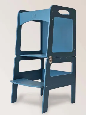 Torre de Aprendizaje Montessori Transformable Azul con pizarra - mesa y silla para niños | Yoko Tower