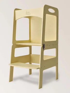 Torre de Aprendizaje Montessori Transformable Amarillo con pizarra - mesa y silla para niños | Yoko Tower