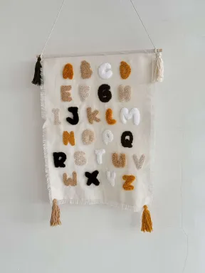 Decorazione alfabeto cotone – arazzo Montessori con lettere in rilievo per l’apprendimento tattile.