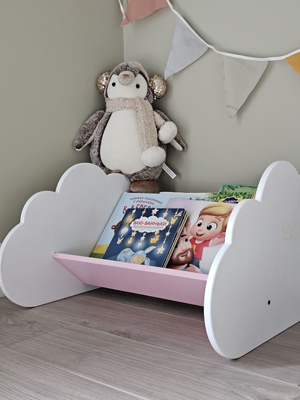 Montessori Book Shelf "Cloudy" in White/Pink color